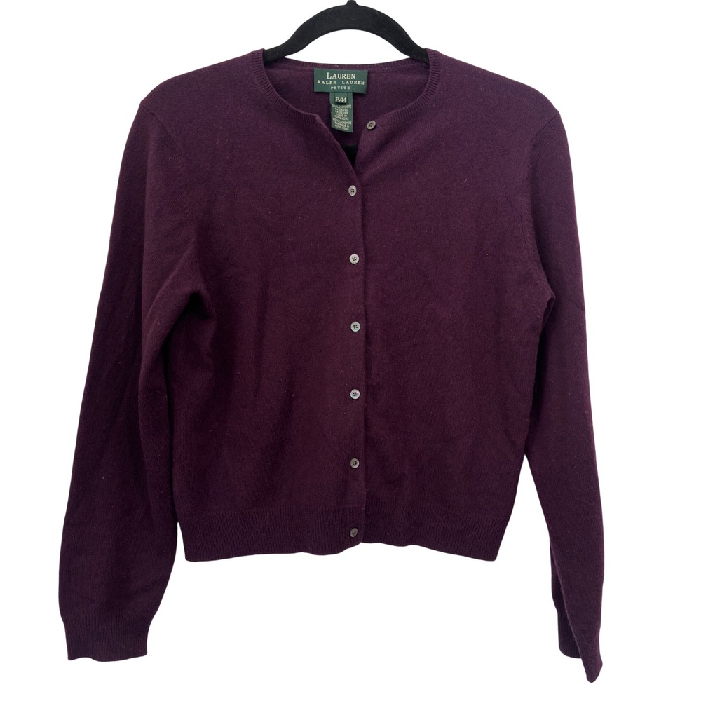 Lauren Ralph Lauren Cashmere Cardigan Purple Petite Medium Old Money Luxury